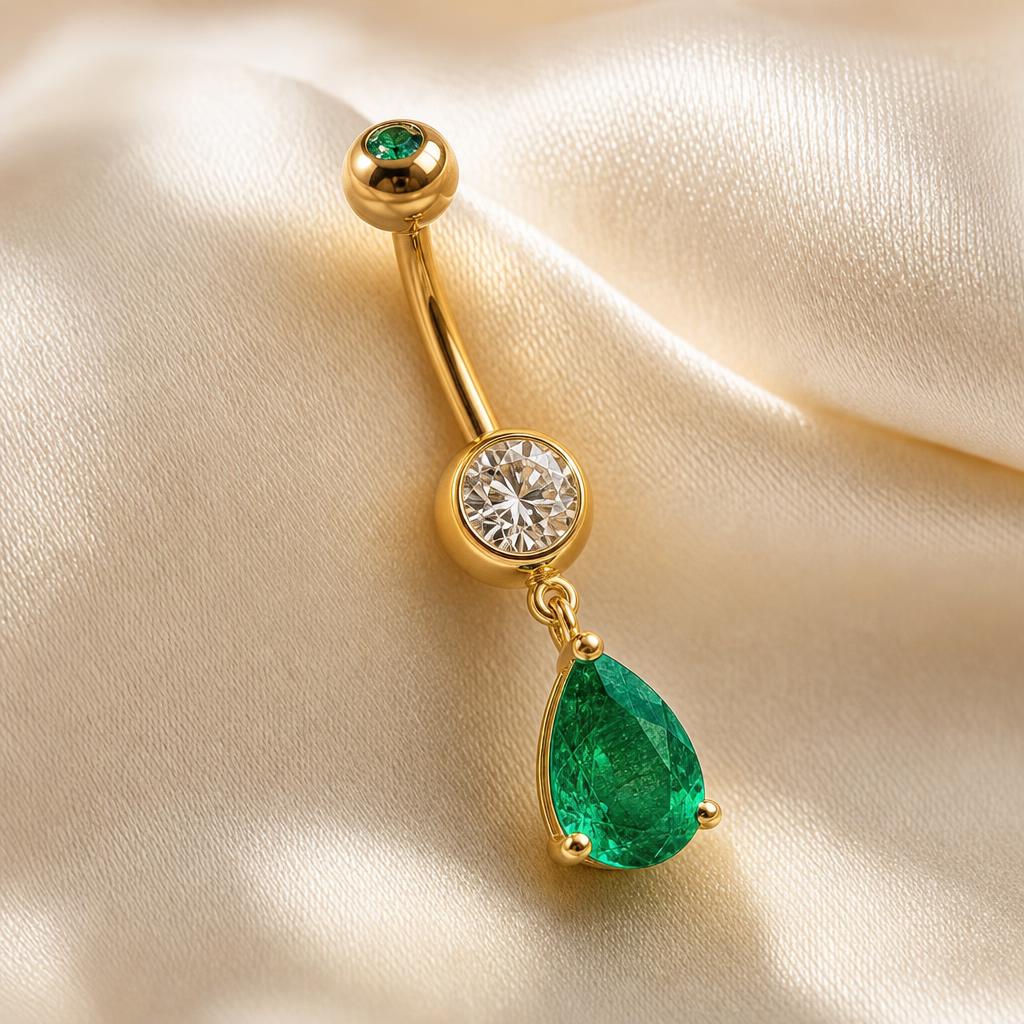 Emerald Teardrop Belly Ring