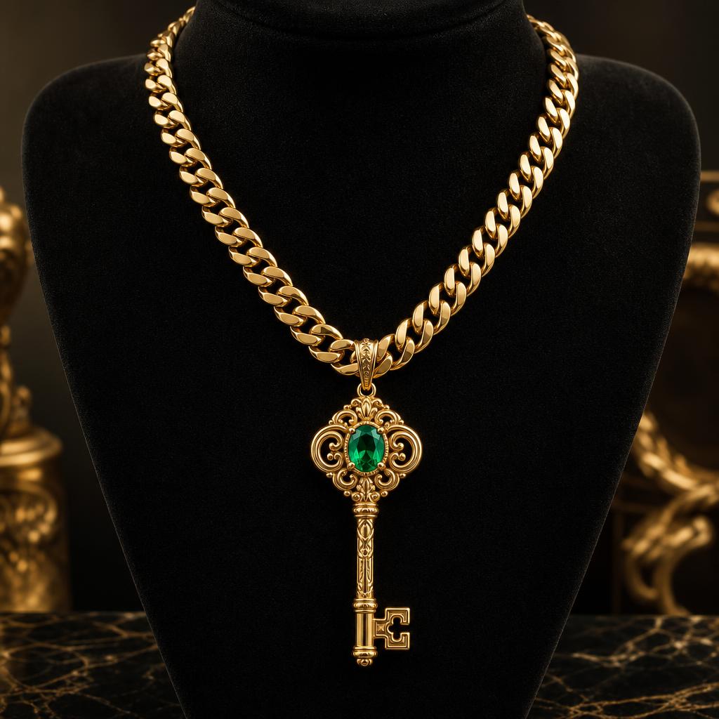 Treasure Key Men's Necklace · Emerald